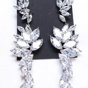 Silver Tone Corinth Layer Marquise CZ Statement Earrings $95 New